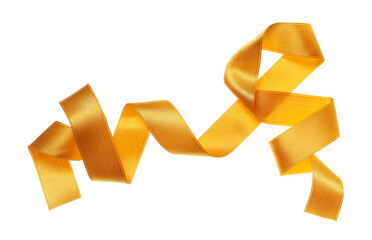 Yellow ribbon flying isolated on white background, clipping path	