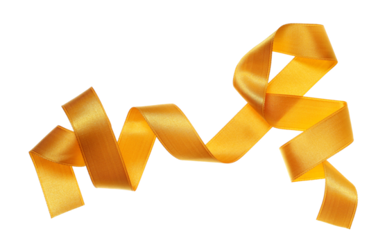 Yellow ribbon flying isolated on white background, clipping path	