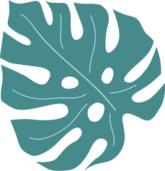 A flat teal monstera leaf illustration with white holes