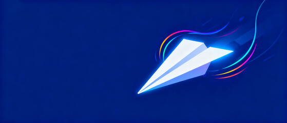Glowing Paper Airplane on Blue Background