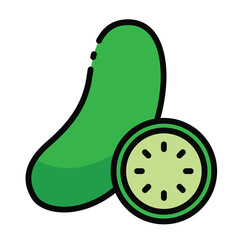 A green cucumber with a sliced crosssection