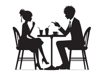 two people in cafe logo silhouette vector, people in cafe silhouette vector illustration, two people with coffee cups silhouette, two people sitting in a restaurant logo silhouettes vector 