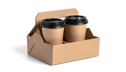 Eco-friendly kraft takeaway coffee carrier with two cups