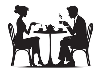 two people in cafe logo silhouette vector, people in cafe silhouette vector illustration, two people with coffee cups silhouette, two people sitting in a restaurant logo silhouettes vector 
