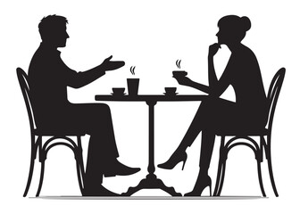 two people in cafe logo silhouette vector, people in cafe silhouette vector illustration, two people with coffee cups silhouette, two people sitting in a restaurant logo silhouettes vector 