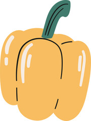 A handdrawn illustration of a yellow bell pepper with a green stem