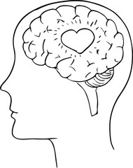 Minimalist outline sketch of mental health blooming mind with flowers, wellness growth illustration, psychology concept, self care therapy art, mindfulness and healing vector design