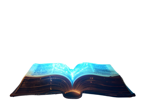 Mystical Open Grimoire with Floating Blue Energy Smoke PNG - Powered by Adobe