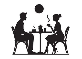 two people in cafe logo silhouette vector, people in cafe silhouette vector illustration, two people with coffee cups silhouette, two people sitting in a restaurant logo silhouettes vector 