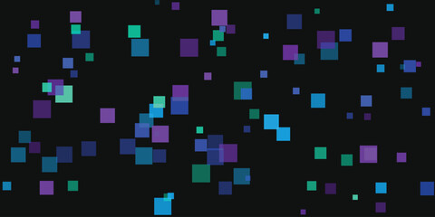 Abstract background of overlapping squares in various shades of blue purple and green