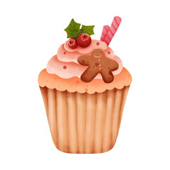 Cute Christmas Cupcakes PNG illustration set. High-quality transparent background dessert graphics with icing, reindeer, and holly berry decorations. Perfect for holiday printables and bakery designs.