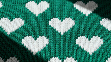 GreenKnitFabricWithWhiteHearts