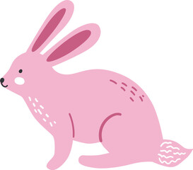 A pink cartoon rabbit with long ears and white markings