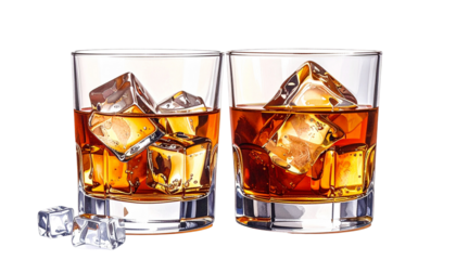 Two glasses of amber liquid with ice (1)