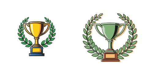 Illustrated Trophies with Laurel Wreaths Symbolizing Victory and Achievement