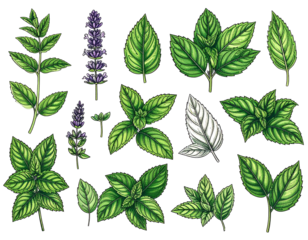 Collection of herbs and mint leaves