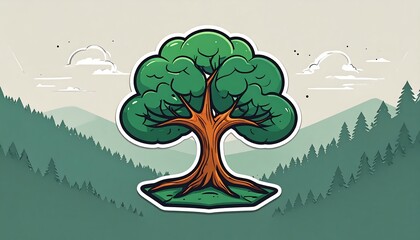 Cartoon tree in a landscape