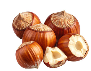 Group of whole and halved hazelnuts
