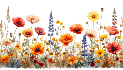 Vibrant floral border with various wildflowers