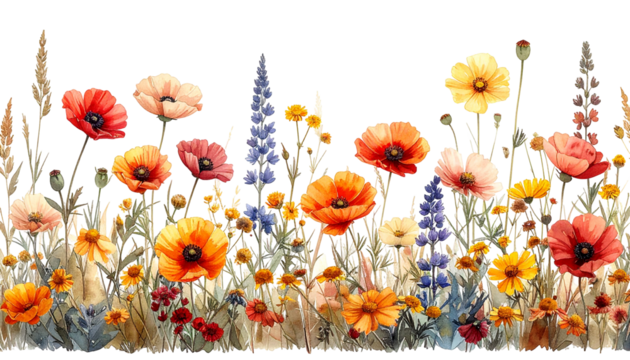Vibrant floral border with various wildflowers