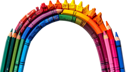 Colorful pencils arranged in a rainbow arch
