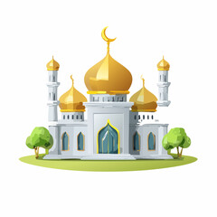 Fototapeta premium 3D Vector Mosque & Castle Design for Ramadan Kareem – Islamic Eid Concept with Regal Eleganc