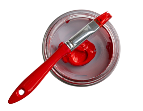 Red paint in a jar with a brush