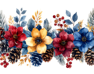 Watercolor floral winter border