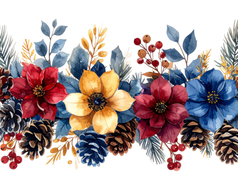 Watercolor floral winter border