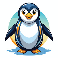 Obraz premium Cute Cartoon Penguin Standing on Ice with Colorful Background animal bird