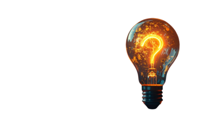 Illuminated lightbulb with a question mark