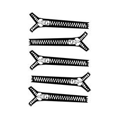 Obraz premium Black and white vector illustration of zipper in multiple positions. Simple design. Suitable for fashion, clothing, graphic design or as a decorative icon in your design.