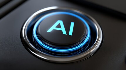 Close-up of an illuminated AI button on a sleek device, symbolizing innovation and the future of artificial intelligence in modern technology, creating a sense of intrigue and adva