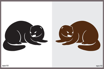 Silhouette of a rodent, a fox or squirrel, presented in two colors, vector illustration