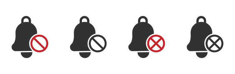 No bell sound vector icons set. Vector silence signs. No sound icon. Mute sign