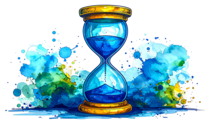 Hourglass amidst abstract art