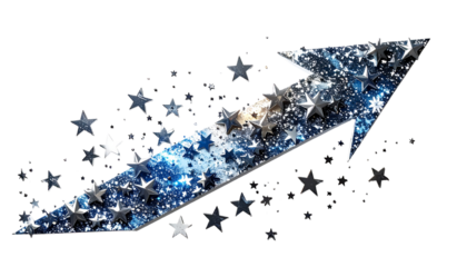 Upward arrow graphic with stars