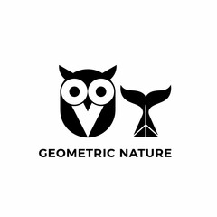 Geometric nature logo design owl and whale tail vector illustration scalable icon art vector
