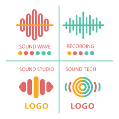 Obraz premium Creative sound wave and audio production icons for music and recording studios 
