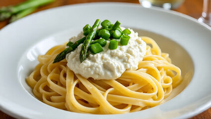 Delicious pasta with pesto sauce on a plate