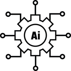 Abstract ai chip symbol with gear and connecting nodes representing artificial intelligence technology
