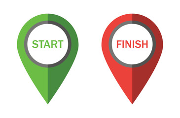 Start and Finish Location Pins on a Map, Green Pin for Start and Red Pin for Finish