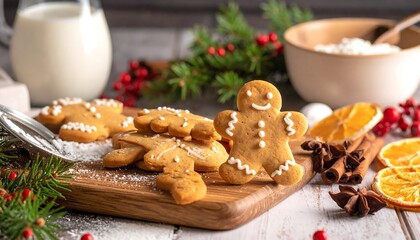Festive gingerbread cookies on a wooden board
