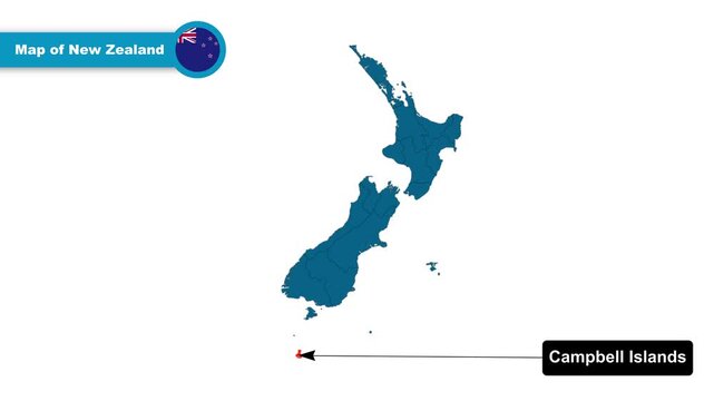 Campbell Islands Map Video, New Zealand map, Political Map of New Zealand, New Zealand, with all states, national flag and borders, travel, education, geography, and global studies.
