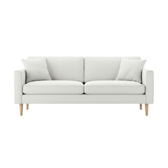 Modern white sofa with wooden legs isolated on transparent background