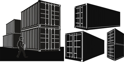 Fototapeta premium Black Line Shipping Icons Set including Flat Delivery Logistics Cargo and Transport Symbol Collection with Minimal Shipping Icon Group for UI Web Package Freight Truck and Supply Chain Design Projects