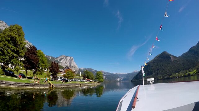 Boat trip on Lake Grundlsee, Subjective tracking shot, Salzkammergut, Styria, Austria