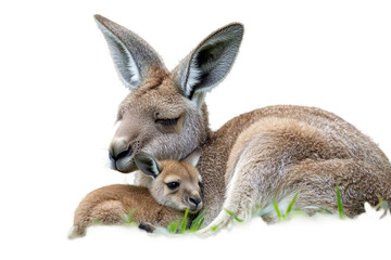 Fototapeta premium Cute Joey Sitting in Kangaroo Pouch Isolated on transparent background