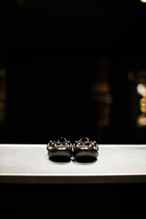 Leather shoes on the shelf