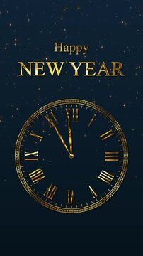 happy new year gold clock countdown animation, winter holiday and christmas timer blue vertical social media motion background	